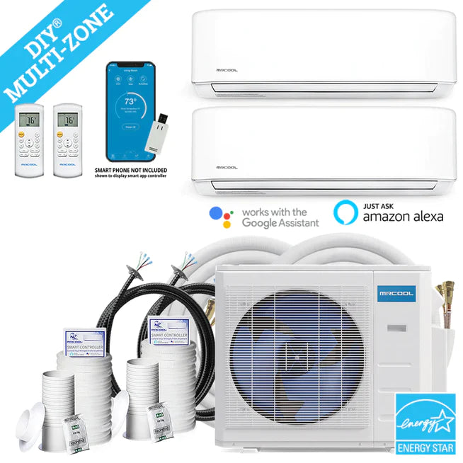 MRCOOL DIY Mini Split - 18,000 BTU 2 Zone Ductless Air Conditioner and Heat Pump with 16 ft. Install Kit