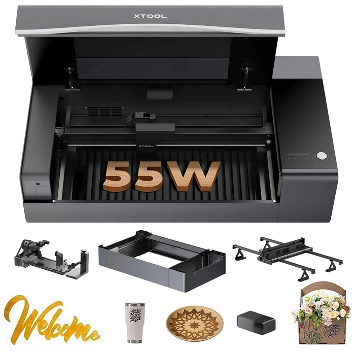 XTool P2 55W CO2 Laser Cutter and Laser Engraver Black Cutting Machine 55W Versatile Bundle