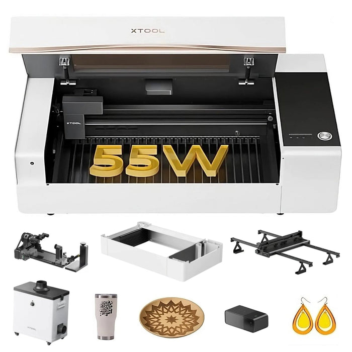 XTool P2 55W CO2 Laser Cutter and Laser Engraver White Cutting Machine 55W All in One Bundle