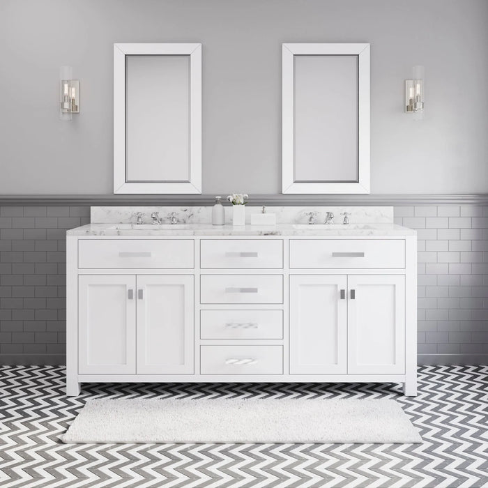 Water Creation Madison Collection 72" Pure White Double Sink Bathroom Vanity