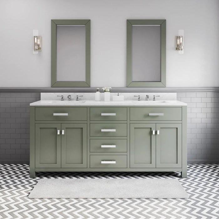 Water Creation 72" Double Sink Carrara White Marble Countertop In Glacial Green Bathroom Vanity From Madison Collection