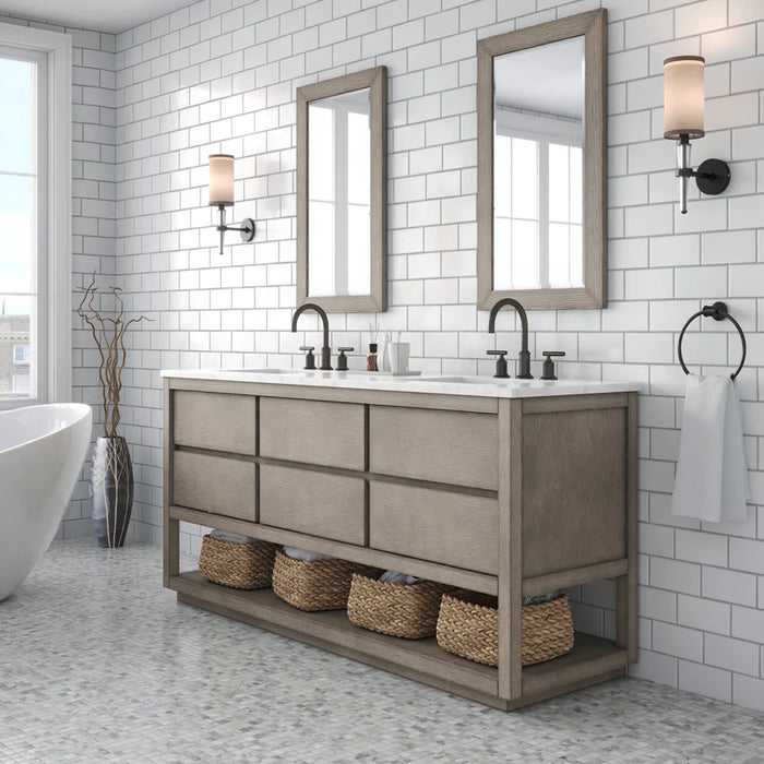 Water Creation Oakman 72'' Double Sink Carrara White Marble Countertop Bathroom Vanity