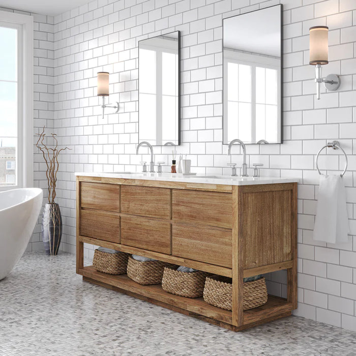 Water Creation Oakman 72'' Double Sink Carrara White Marble Countertop Bathroom Vanity