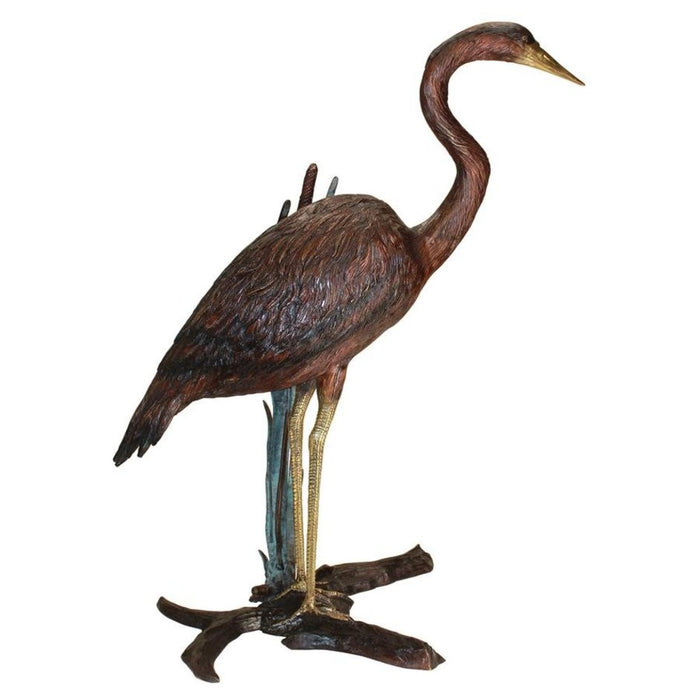Design Toscano Standing and Fishing Herons in Reeds Bronze Statues set of two - KW98111