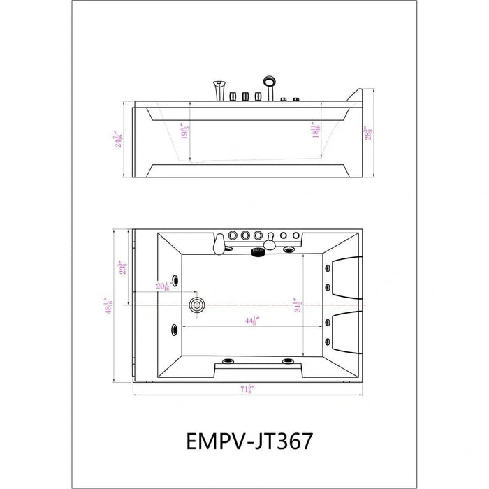 Empava Whirlpool Luxury 2-Person Hydromassage Bathtub - EMPV-72JT367LED